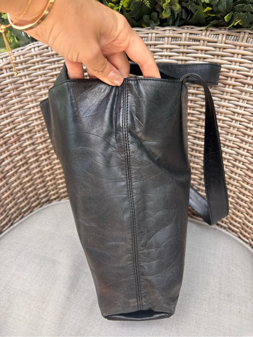 Authentic CHANEL black lambskin CC logo tote
